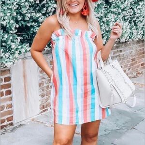 Buddy Love Ruffle dress shift criss cross sleeveless stripes pastel lover eras